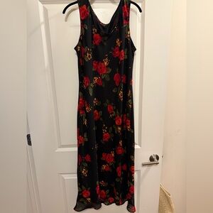 VINTAGE 90s Y2K R&K Originals red rose floral black slip dress